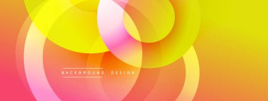 Soyut, enerjik tasarım, üst üste binen daireler. Renkler sarı, turuncu, pembe karışımı dinamik görsel efekt yaratır. Modern, pürüzsüz eğimler.