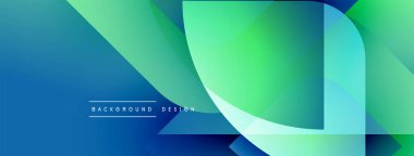 Soyut eğim arkaplanı. Mavi, yeşil renkler düzgün bir şekilde harmanlanır. Üst üste binen şekiller dinamik görsel efekt yaratır. Minimalist tasarım.