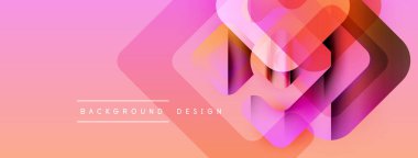 Soyut geometrik şekiller örtüşür, canlı bir değişim etkisi yaratır. Pembe, turuncu renkler kompozisyona hakim. Mevcut en küçük metin.