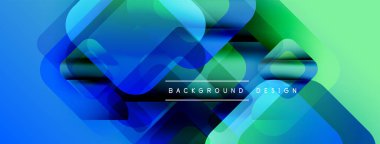 Soyut geometrik şekiller örtüşür, parlak mavi, yeşil eğimler yaratır. Arkaplan ve sunumlar için modern tasarım ögesi.