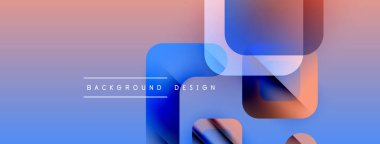 Soyut geometrik şekiller örtüşür, canlı bir gradyan arkaplan oluşturur. Mavi, pembe renkler tasarıma egemen, modern estetik.