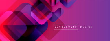 Soyut geometrik şekiller örtüşür, canlı pembeler, morlar, maviler yaratır. Modern tasarım teknoloji, yenilik ve enerji öneriyor.