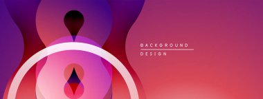 Soyut gradyan şekiller çakışıyor, dinamik görsel etki yaratıyor. Pembe, mor renkler kompozisyona hakim. Modern tasarım ögesi.