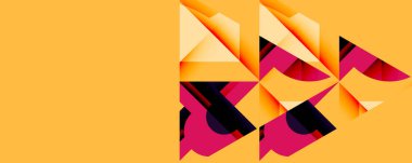 Soyut geometrik şekiller, canlı renkler, turuncu arka plan. Modern tasarım, dinamik kompozisyon, cesur görsel elementler.