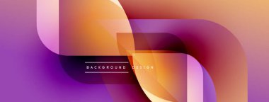 Soyut sıvı şekilleri mor, turuncu renkleri harmanlıyor. Modern tasarım üst üste binen katmanlar, gradyan etkiler içerir. Mevcut en küçük metin.