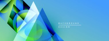 Soyut geometrik şekiller örtüşür, parlak mavi, yeşil eğimler yaratır. Arkaplan ve sunumlar için modern tasarım ögesi.