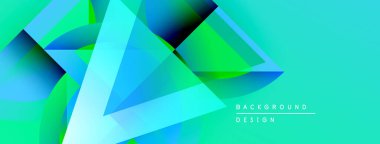 Soyut geometrik şekiller örtüşür, canlı turkuaz, yeşil, mavi gradyanlar yaratır. Arkaplan ve sunumlar için modern tasarım ögesi.