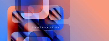 Soyut geometrik şekiller örtüşüyor, canlı renk eğimleri yaratıyor. Tasarım mavi, mor, pembe renklere sahiptir. Modern estetik.