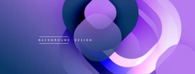 Soyut sıvı şekilleri örtüşür, dinamik mor gradyan arkaplan oluşturur. Modern tasarım elementleri yenilik ve teknoloji öneriyor.