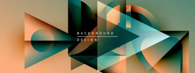 Soyut geometrik şekiller üst üste binerek modern tasarım yaratıyor. Renkler karışıyor, dinamik görsel kompozisyon oluşturuyor. Minimalist metin mevcut.