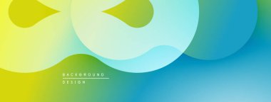 Soyut arkaplan özellikleri akan şekiller, canlı gradyanlar. Sarı, yeşil, mavi renkler pürüzsüz geçişler yaratır, modern tasarım.