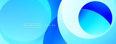 Soyut mavi arkaplan. Üst üste binen daireler dinamik görsel efekt yaratır. Modern tasarım elementleri pürüzsüz eğimler sunar.