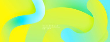 Soyut sıvı şekilleri sarı, yeşil ve mavi renkleri harmanlıyor. Modern tasarım hareketi, enerjiyi, tazeliği çağrıştırıyor. Yumuşak eğimler görsel ilgi yaratır.