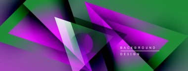 Soyut geometrik şekiller örtüşüyor, canlı mor ve yeşil renkler yaratıyor. Modern tasarım elementleri dinamik görsel deneyim önerir.