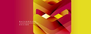 Soyut geometrik tasarım. Canlı kırmızı, turuncu, sarı renkler katmanlı şekiller yaratır. Metin arka plan tasarımı okur. Modern görsel kompozisyon.