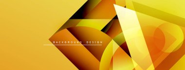 Soyut geometrik tasarım. Sarı, turuncu gradyanlar dinamik şekiller yaratır. Çeşitli projeler için modern arkaplan.
