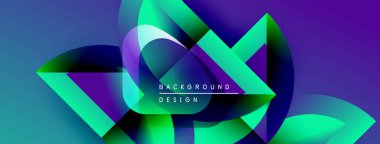 Soyut geometrik şekiller canlı mavileri, yeşillikleri, morları harmanlarlar. Modern tasarım üst üste binen katmanlar, dinamik görsel efekt yaratır.