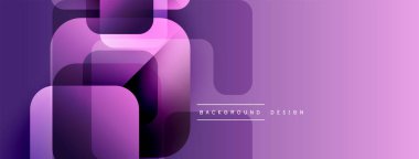 Soyut mor tasarım özellikleri üst üste binen yuvarlak kareler. Gradyan gölgeler derinlik yaratır, modern estetik. Mevcut en küçük metin.