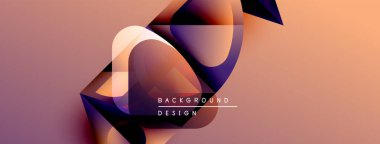Soyut şekiller örtüşür, dinamik görsel etki yaratır. Sıcak renkler baskın, mor aksanlı. Modern tasarım ögesi.