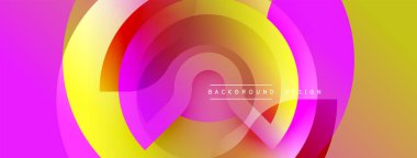 Soyut canlı katmanlar dinamik dairesel tasarım yaratır. Pembe, sarı, kırmızı renkler düzgün bir şekilde harmanlanır. Modern arkaplan ögesi.