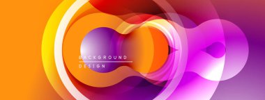 Soyut, enerjik daireler, akıcı şekiller. Gradyan renkler düzgün bir şekilde harmanlanarak modern tasarım ögesi oluşturur. Turuncu ve mor renkler kompozisyona hakim..