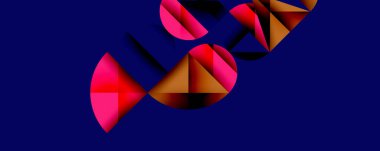 Soyut geometrik şekiller, canlı pembeler, portakallar, maviler dinamik kompozisyon oluşturur. Minimalist tasarım, modern estetik.