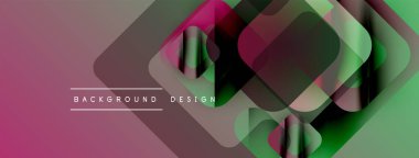 Soyut geometrik şekiller örtüşüyor, canlı renk eğimleri yaratıyor. Pembe, yeşil renkler tasarıma egemen, modern estetik.