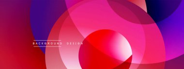 Soyut, enerjik çemberler çakışıyor. Mordan, pembeden, kırmızıya geçiş. Arkaplan ve sunumlar için modern tasarım ögesi.