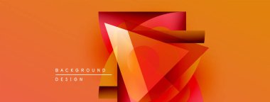 Soyut geometrik şekiller örtüşür, canlı turuncu renkler yaratır. Tasarım özellikleri katmanlı şeffaflık, modern estetik. Metin arkaplan tasarımı okur.