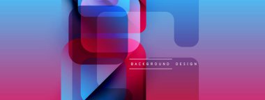 Soyut geometrik şekiller örtüşür, canlı bir gradyan arkaplan oluşturur. Pembe, mavi renkler dizaynın hakimi. Modern estetik.