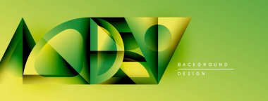 Soyut geometrik şekiller örtüşür, dinamik yeşil tasarım yaratır. Modern tarz, arka planlar ve sunumlar için uygun.