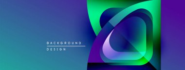 Soyut arkaplan tasarımı canlı örtüşen katmanlar içerir. Mavi, yeşil, mor renkler dinamik görsel efekt yaratır. Modern, şık bir sunum.