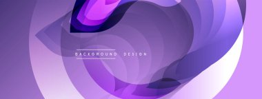 Soyut mor katmanlar akıcı dinamik tasarım yaratır. Yumuşak eğimler hareketi, derinliği ve modern estetiği akla getiriyor. Arkaplanda metin ögeleri.