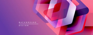 Soyut geometrik şekiller örtüşüyor, canlı mor ve pembe renkler yaratıyor. Arkaplan, pankart ve sunumlar için modern tasarım ögesi.