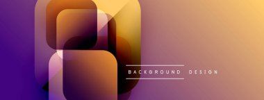 Soyut geometrik şekiller mor ve turuncu renkleri harmanlarlar. Modern tasarım dinamik enerjiyi, pürüzsüz geçişleri çağrıştırıyor. Arkaplan yenilik ve yaratıcılığı öneriyor.