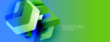 Soyut geometrik şekiller, canlı mavi-yeşil gradyan. Modern tasarım elementleri dinamik görsel etki yaratır. Basit metin örtüsü mevcut.