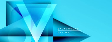 Soyut geometrik tasarım. Mavi gradyanlar katmanlı şekiller yaratır, bu da derinliği gösterir. Arkaplan tasarımını gösteren metin içeren minimalist biçim.