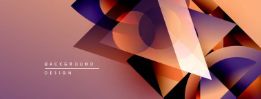 Soyut geometrik şekiller örtüşüyor, canlı renk eğimleri yaratıyor. Arkaplanda sıcak tonlar, mor renkler, modern tasarım elementleri yer alıyor.