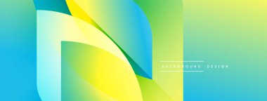 Soyut gradyan şekiller çakışıyor. Canlı turkuaz, sarı, yeşil renkler düzgün bir şekilde harmanlanmış. Dijital projeler için modern tasarım ögesi.