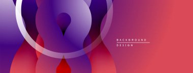 Soyut sıvı şekilleri, mor, kırmızı gradyanlar. Dairesel elementler dinamik bileşim yaratır. Arkaplan ve sunumlar için modern tasarım.