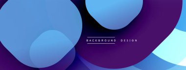 Soyut tasarım özellikleri üst üste binen mavi, mor daireler. Gradyan renkler dinamik görsel efekt yaratır. Minimalist metin mevcut.