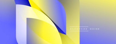 Soyut gradyan şekiller çakışıyor, dinamik görsel etki yaratıyor. Sarı, mavi renkler kompozisyona hakim. Mevcut en küçük metin.