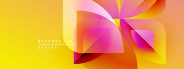 Soyut enerjik tasarım. Sarı, turuncu, pembe renk karışımı. Modern geometrik şekiller dinamik görsel etki yaratır. Yumuşak eğimler derinlik sunar.