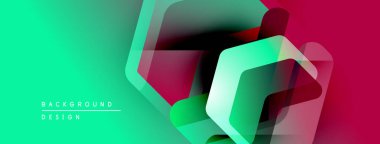 Soyut geometrik şekiller örtüşür, canlı bir değişim etkisi yaratır. Turkuazdan mora geçiş, modern tasarım elementi.