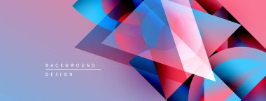 Soyut geometrik şekiller örtüşüyor, canlı renk eğimleri yaratıyor. Tasarım özellikleri pembeler, maviler, morlar, aşağıdaki metin elementleri.