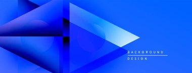 Soyut mavi tasarım geometrik şekiller, gradyanlar, üst üste binen katmanlar içerir. Modern estetik, uygun arkaplan ögesi.