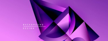 Soyut mor tasarım katmanlı geometrik şekiller içerir. Renkler derinlik yaratır, modern estetik. Arkaplan metin ögelerini içerir.
