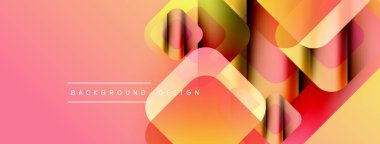 Soyut geometrik şekiller örtüşür, canlı bir değişim etkisi yaratır. Pembe, turuncu, sarı renkler kompozisyona hakim. Modern tasarım ögesi.