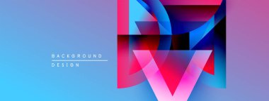 Soyut geometrik tasarım. Mavi arkaplan, canlı pembe ve mor şekillerle tezat oluşturuyor. Modern estetik, temiz çizgiler, görsel etki.