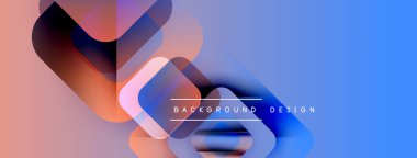 Soyut geometrik şekiller örtüşür, canlı bir gradyan arkaplan oluşturur. Mavi, pembe renkler kompozisyona hakim. Modern tasarım ögesi.